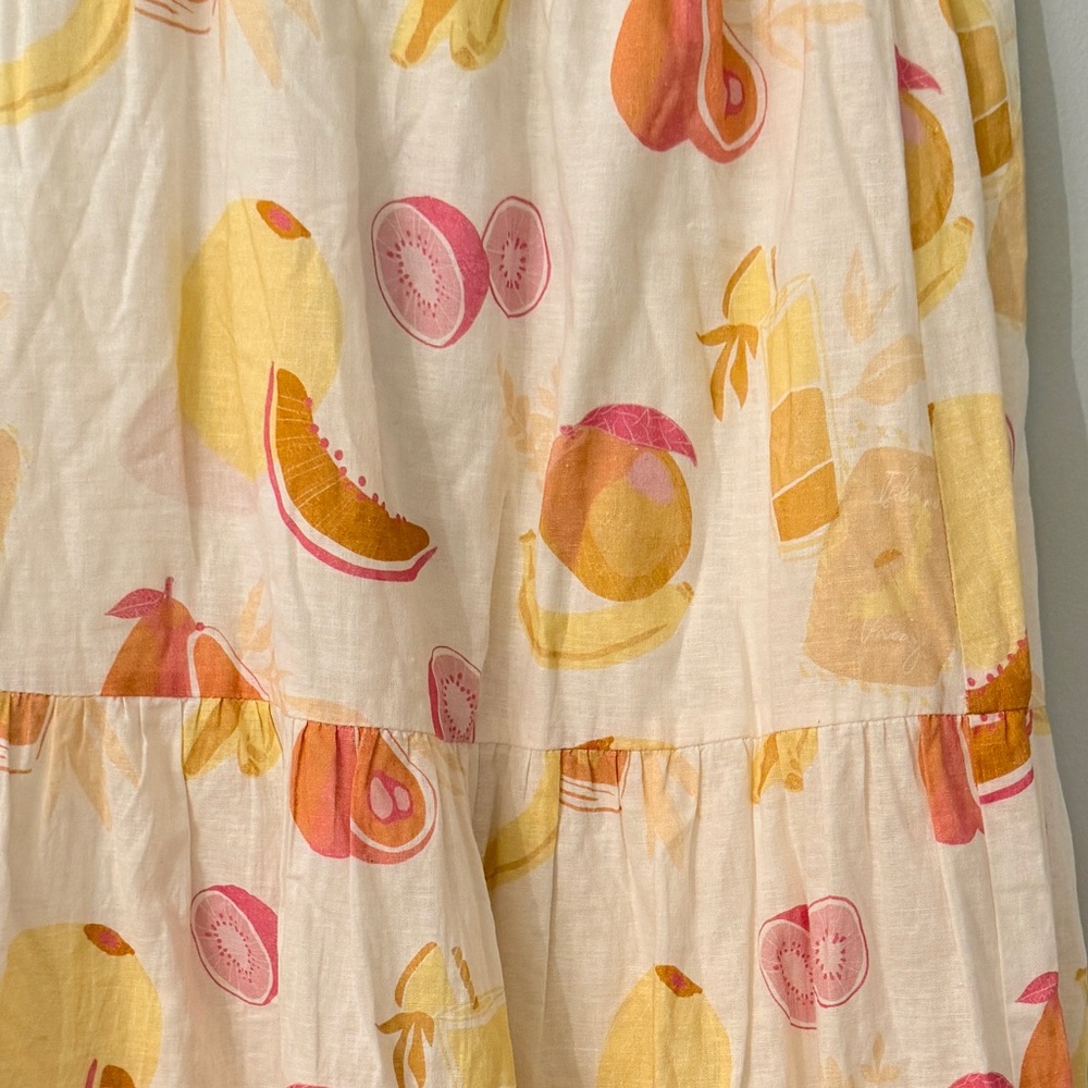 Charlie Holiday Fruit Print Tiered Maxi Skirt M Linen Blend plus J. Crew Tee - Picture 9 of 13